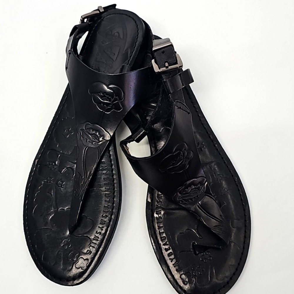 Seychelles Black Thong Sandals w Embossed Floral Design Prarie Southwest‎ - Picture 10 of 10